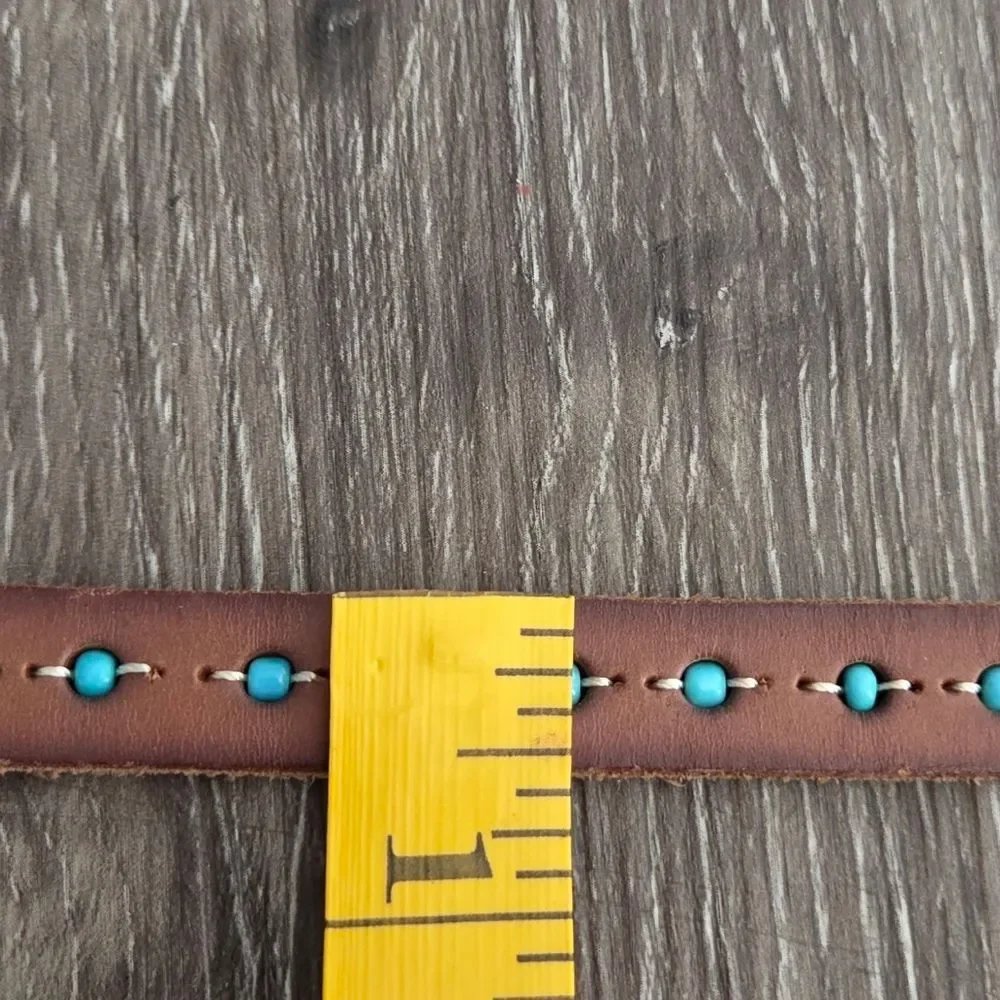 Target Brown Skinny Leather Belt with Turquoise Bead Accents Small